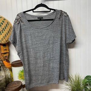 Lane Bryant Gray Embellished Shoulders Beaded Tee Size 18/20